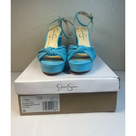 Jessica Simpson Platform Pumps Block Heel Ankle Strap Size 6.5 Nevada Blue - Picture 11 of 11